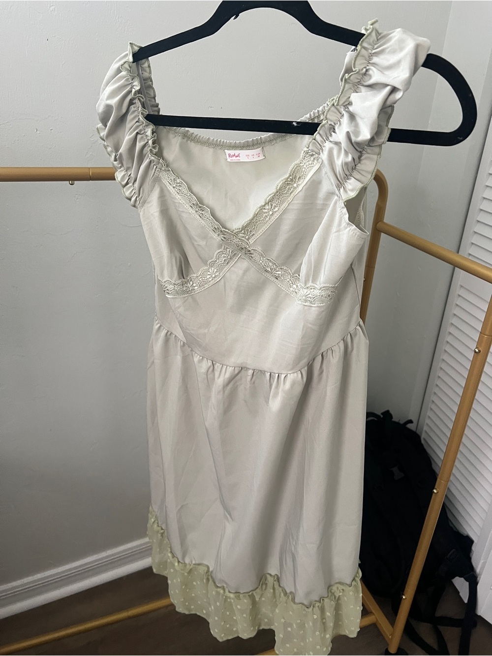 Light Green Ruffled Sundress with Polka Dot Hem